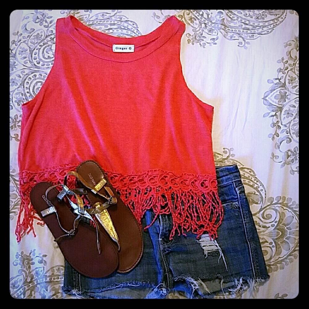Pink fringe crop top