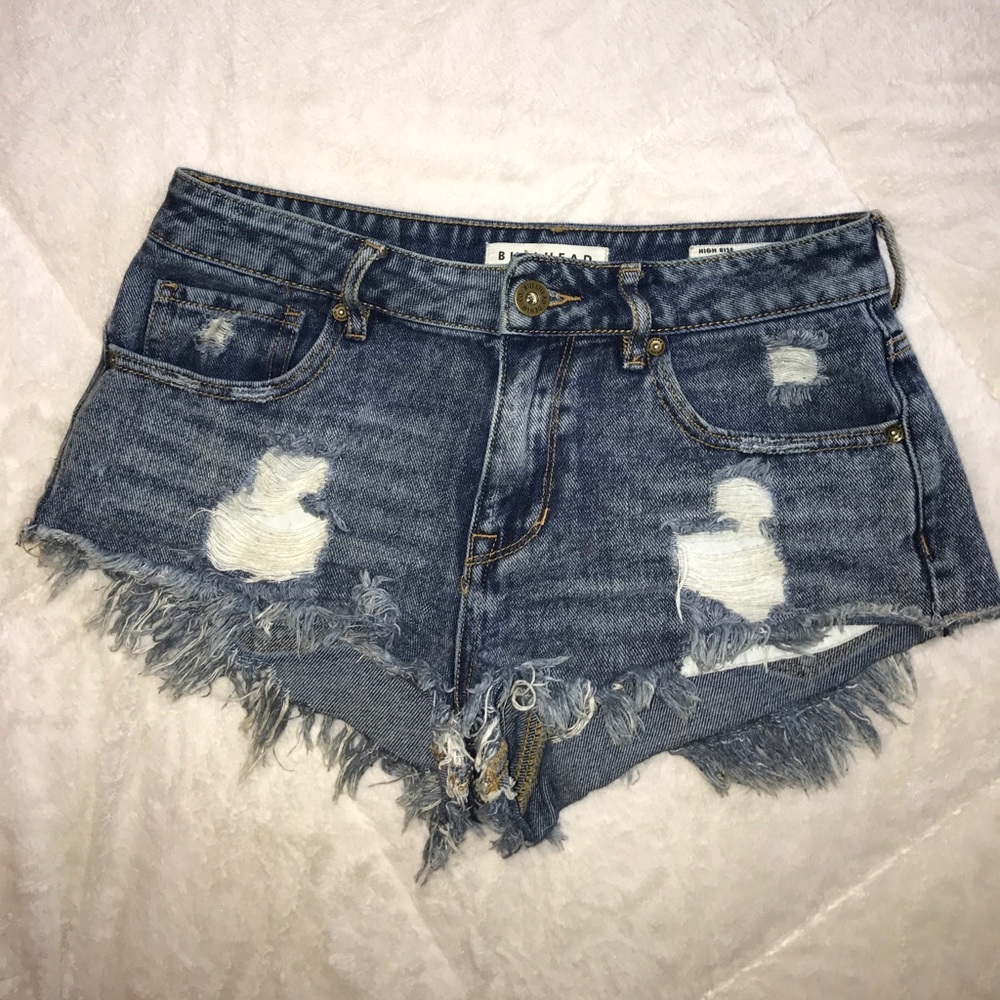 pacsun high rise dark wash shorts
