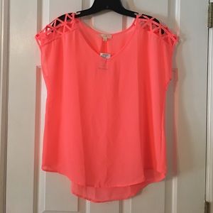 NWT neon blouse with shoulder cutouts