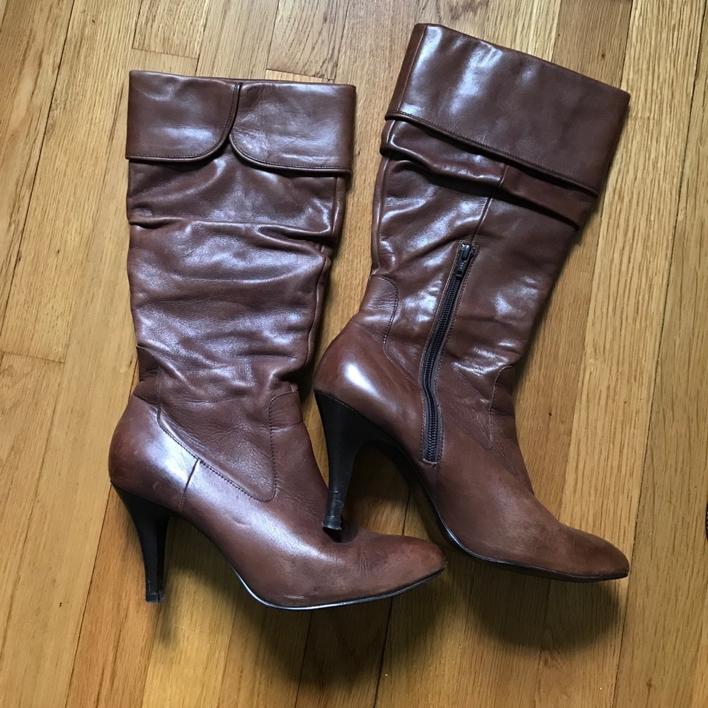 Brown leather boots