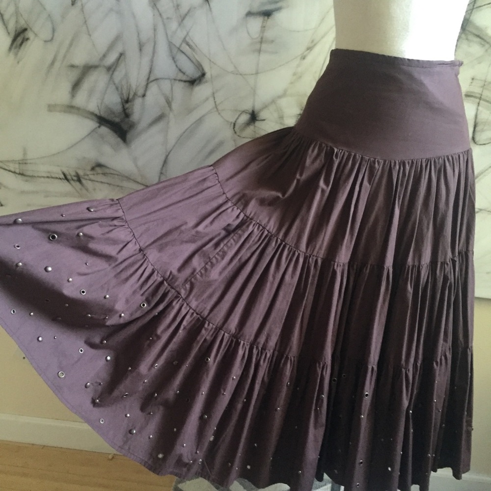 Miss Me Brown Cotton Riveted Broom Skirt