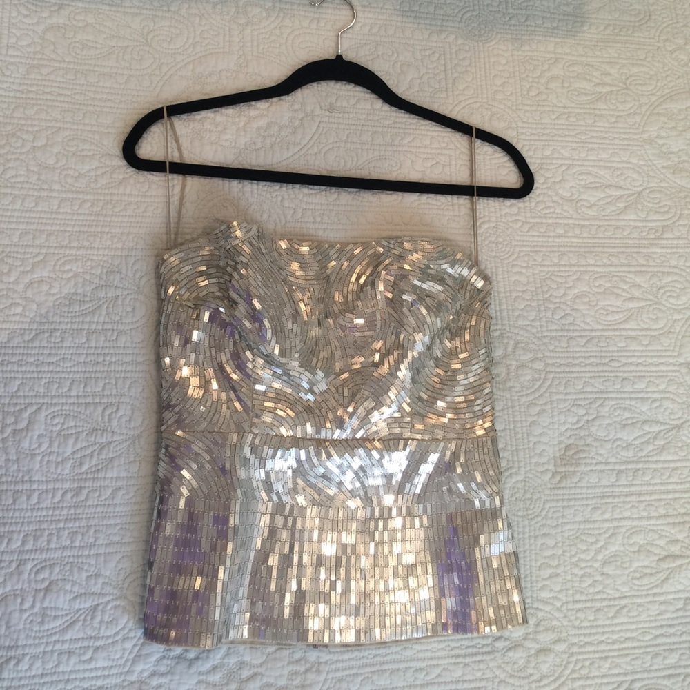 Silver strapless top