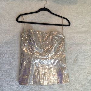 Silver strapless top
