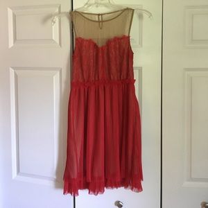Red and nude lace dress