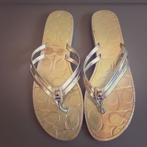 Coach Gold Flip Flops
