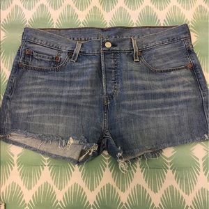 Levi's light wash denim shorts.