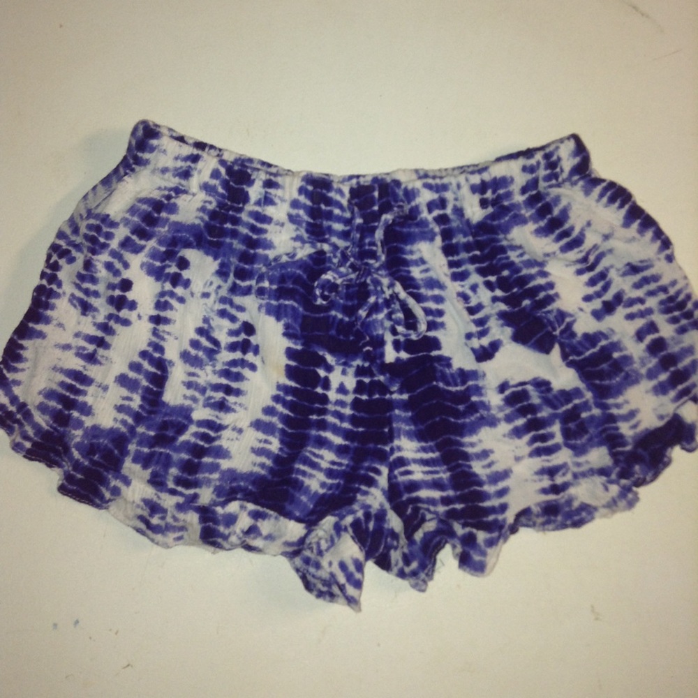 Blue and white draw string shorts