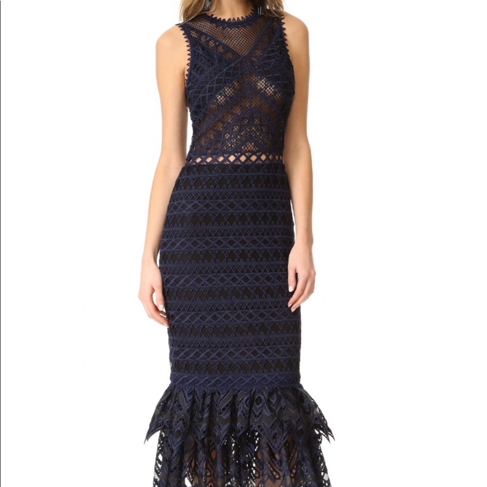 Jonathan Simkhai lattice embroidered trumpet dress
