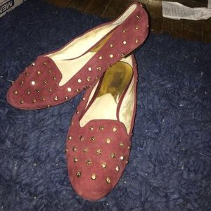 Burgundy suede Michael Kors studded flats