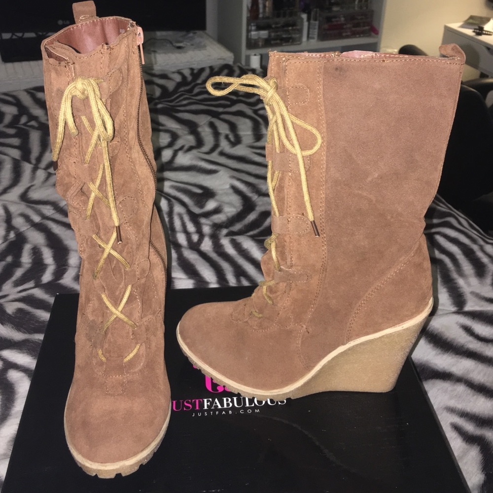 Brown Faux Suede Wedge Booties