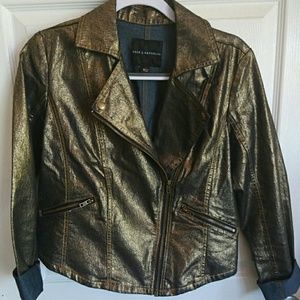 SALE Rock & Republic Gold Denim Moto Jacket Sz L