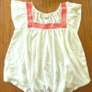 White, flowy Mexican style embroidered blouse