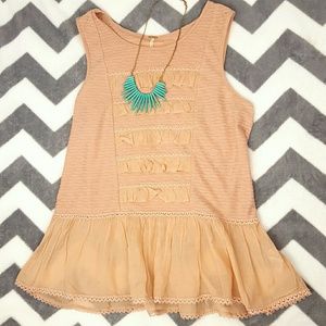 Free People Blush Ruffle Peplum Boho Spring Top S