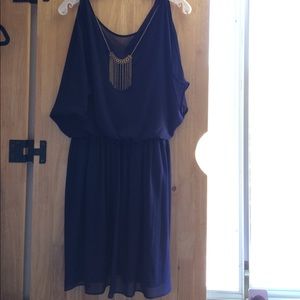 Shoulder less blue dress