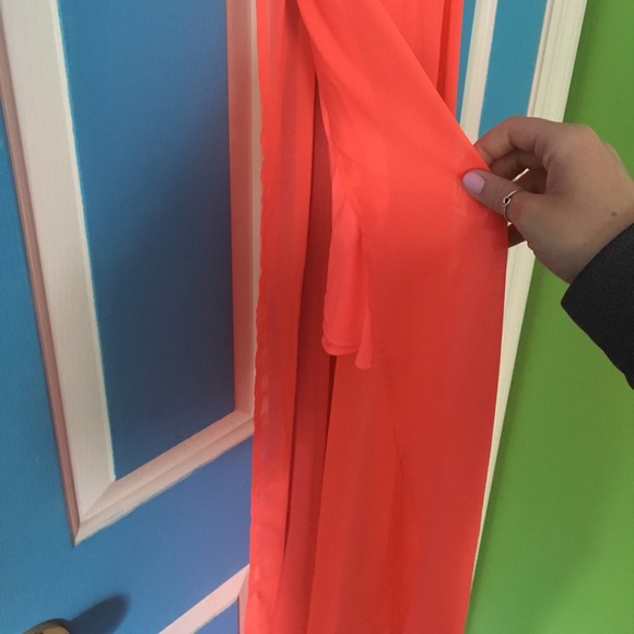 Neon coral skirt with slit down side - Picture 2 of 2