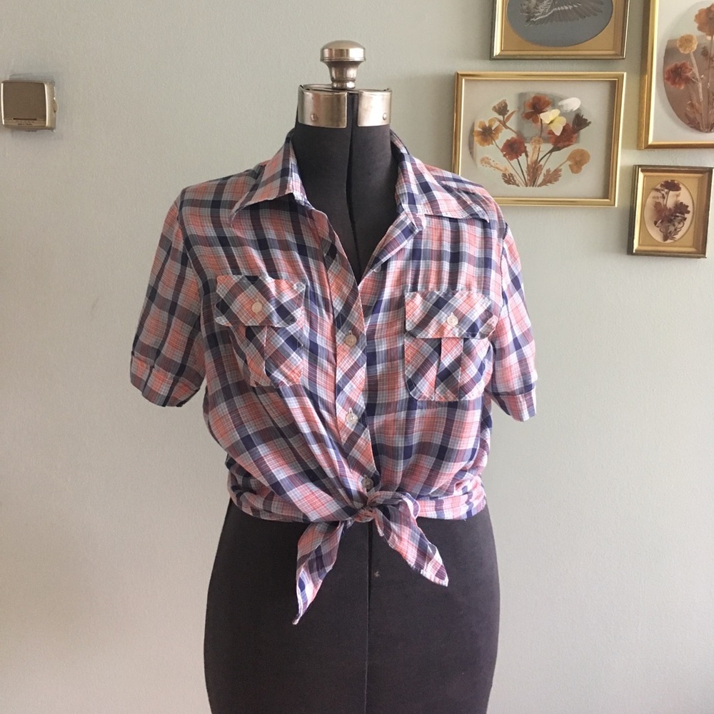 🇺🇸 VINTAGE 50s soft cotton summer plaid shirt