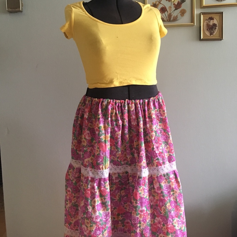 💐 VINTAGE festival maxi skirt peasant 70s lace