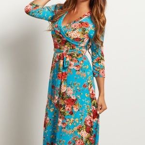 Pinkblush NEW floral Maxi Dress sz Small Teal