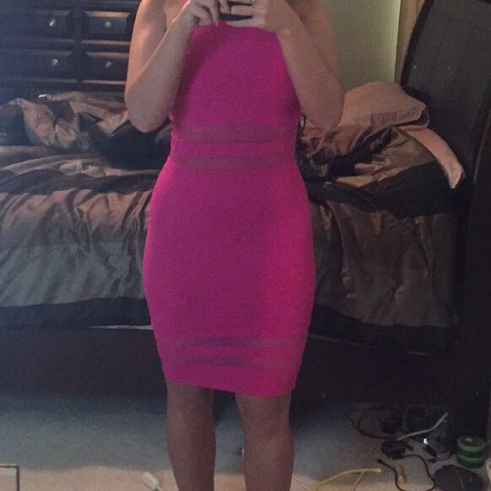 Pink midi dress - see through pockets super cute