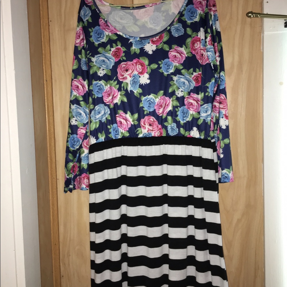 3X floral & stripe maxi dress