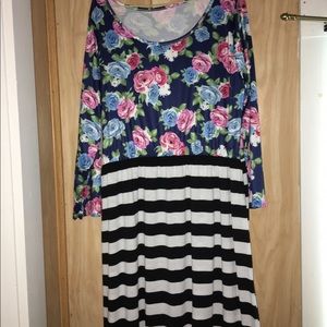 3X floral & stripe maxi dress