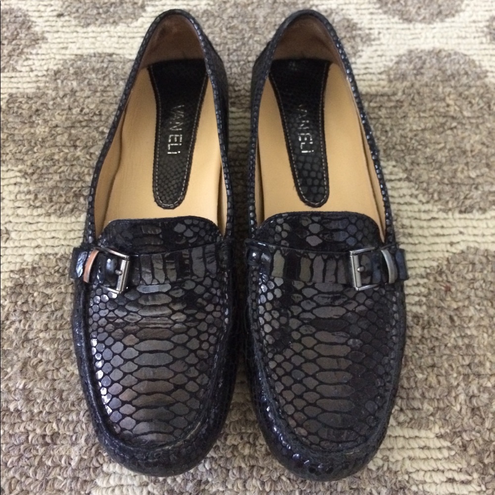Black Faux Snake Skin Loafers