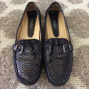 Black Faux Snake Skin Loafers