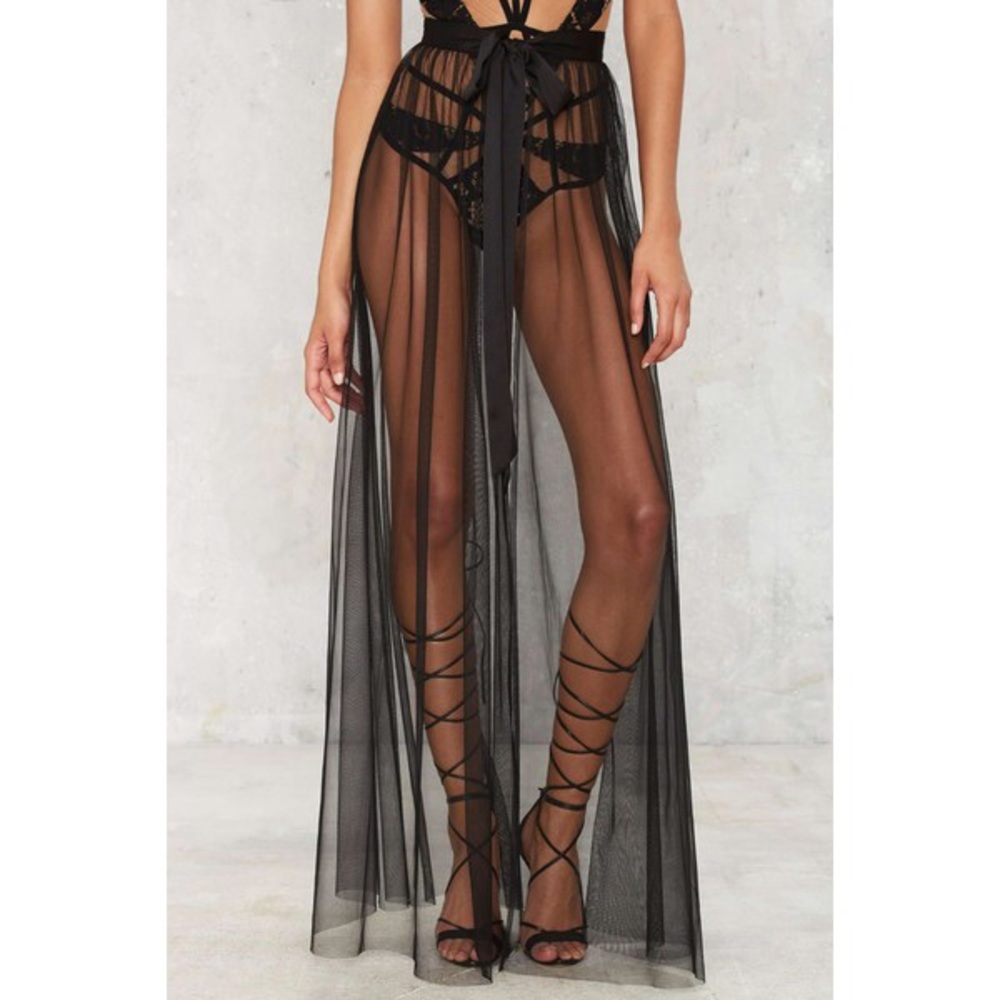 Nasty gal tulle intentions black sheer wrap skirt.