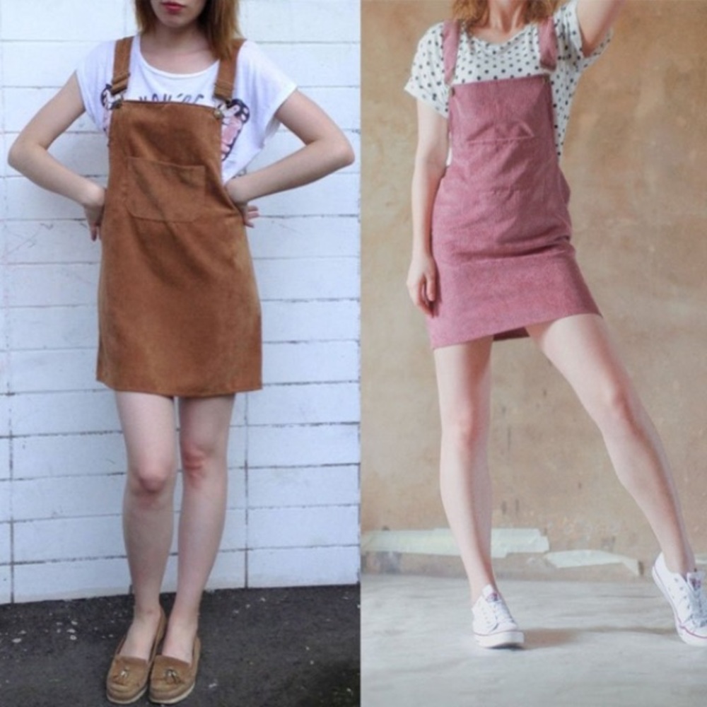 Pink corduroy suspender mini dress