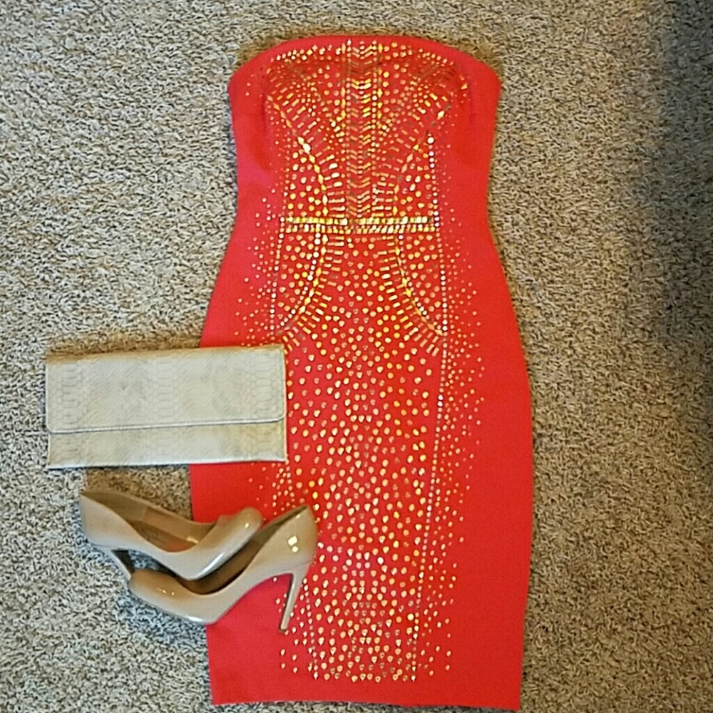 Red dress with gold detail