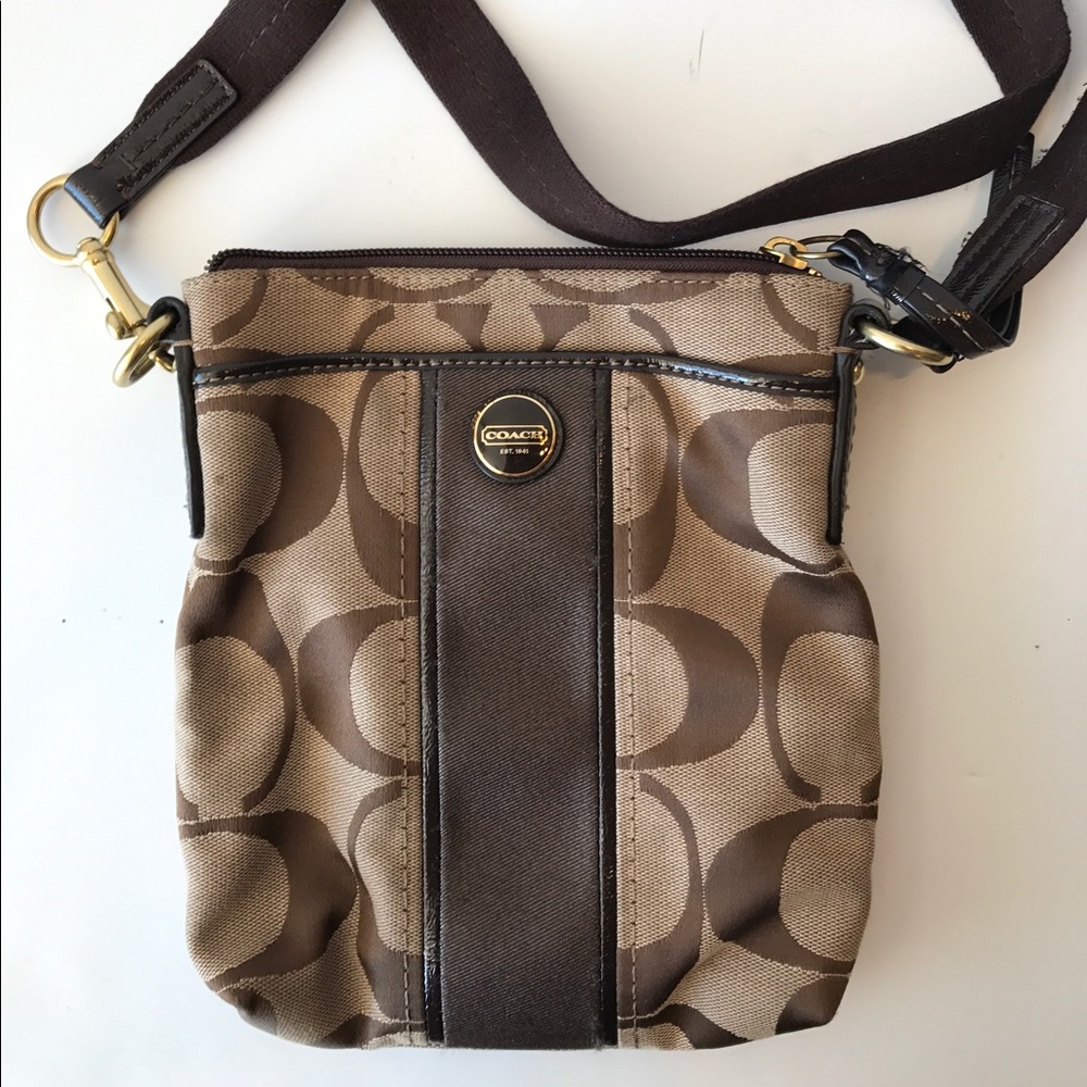 Coach Signature Khaki/Mahogany Cross Body Bag