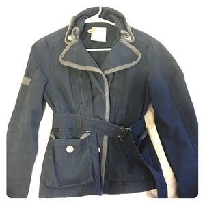 Chic Belted Navy Blue Jacket