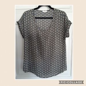 Patterned Short Sleeve Blouse by Pleione Patterned Short Sleeve Blouse by Pleione