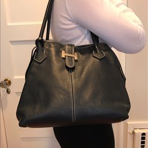 Navy Blue Medium Size Pebble Leather Shoulder Bag