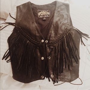 Genuine black leather fringe vest