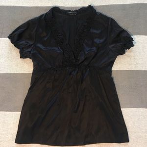2000s BCBG Navy Silk Top Sz M