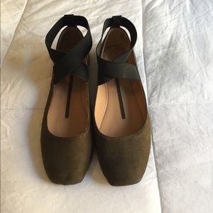 Olive green ankle wrap ballet flats