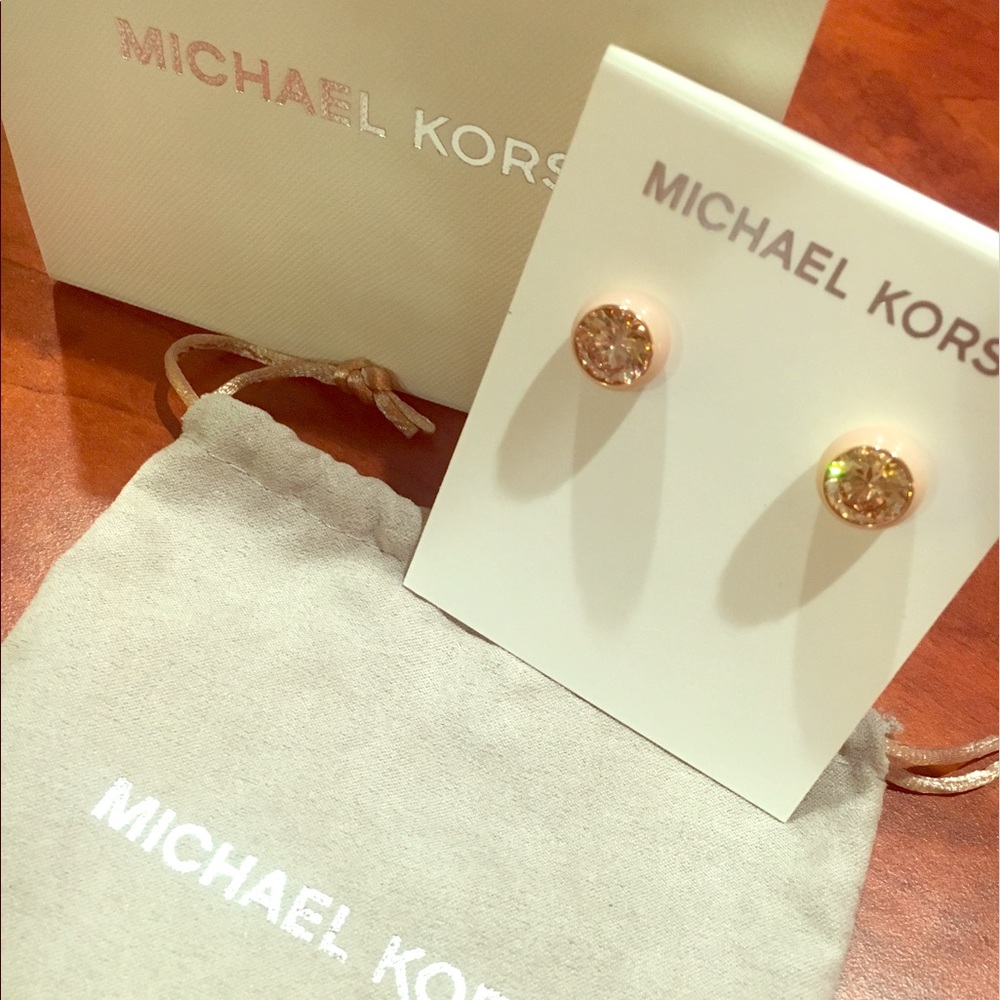 Michael Kors Rose Gold & Pave Crystal Earrings