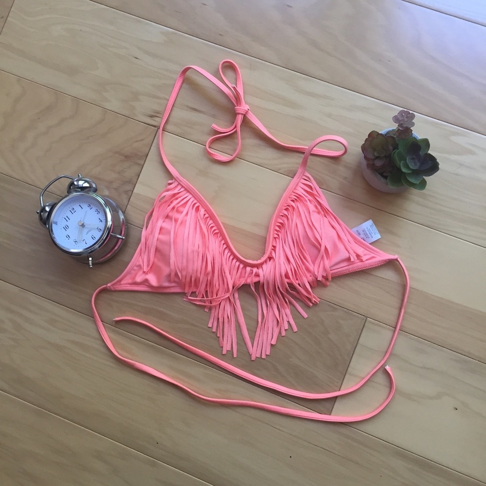 Tangerine Fringe Bikini Top