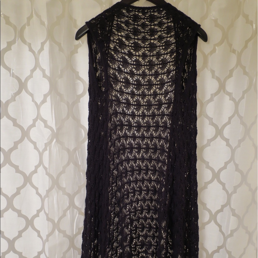 NWOT Boutique Long Crochet Fringe Vest