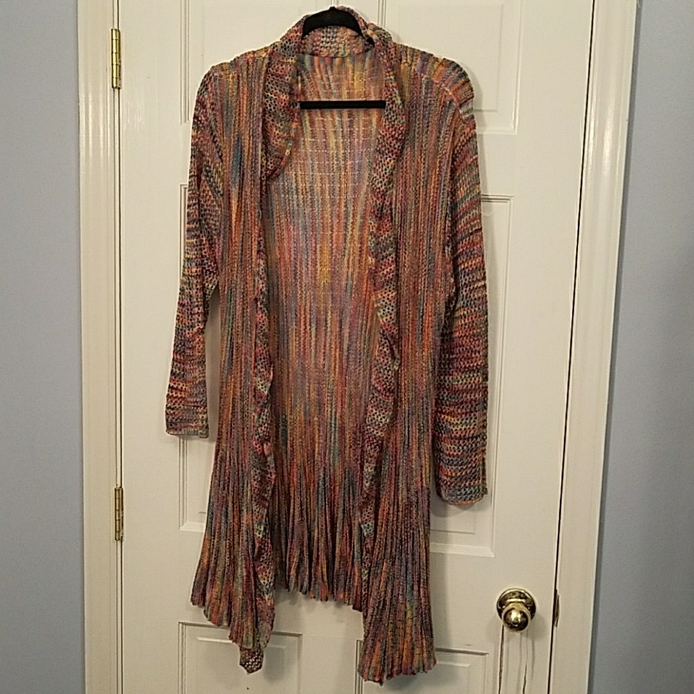 Beatiful colorful whimsical sweater duster long 1X