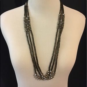 Long Silver Beaded Necklace