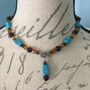 Mixed stone and sterling choker, 15.5"