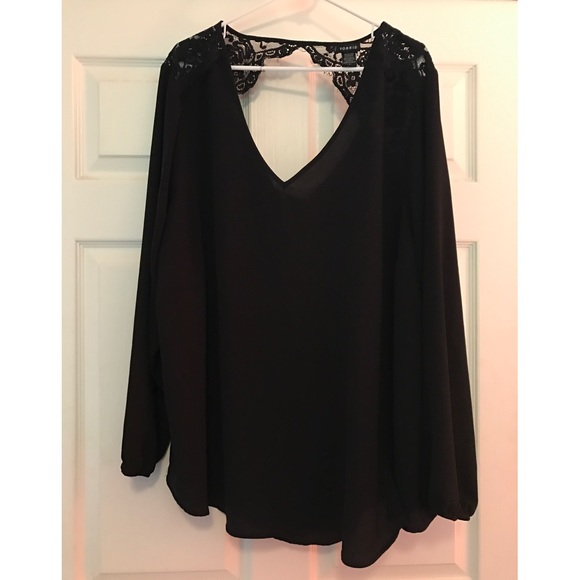 torrid Tops - black open back long sleeved chiffon shirt