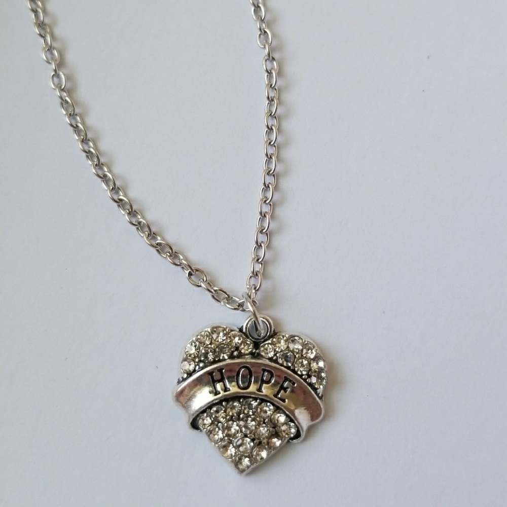 HOPE heart with rhinestone silver necklace