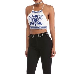 Ivory Embroidered Crop Top