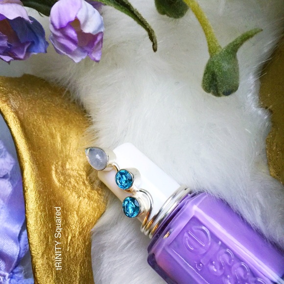 . {MOONSTONE + BLUE AGATE} + .925 Silver Ring o/s - Picture 7 of 8