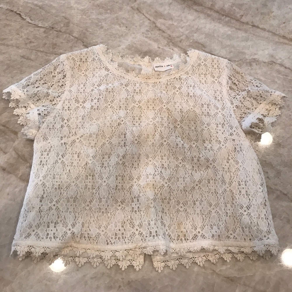 White floral lace crop top