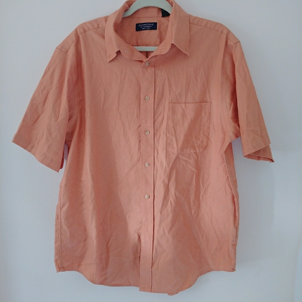 Mens Roundtree & Yorke L button up peach Shirt