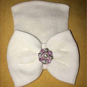 .Newborn Girl Hospital Beanie with Bow & Jewels!.
